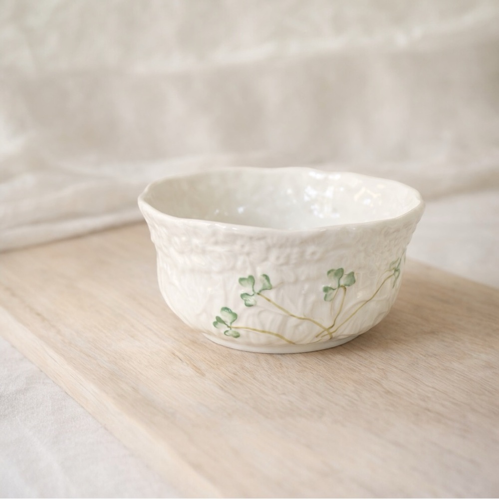 Belleek Ireland  Bon Bon Dish Embossed Shamrock Porcelain Bowl Vintage Irish